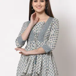 KBZ Cream & Blue Ethnic Motifs Printed Cotton Top-picture-46