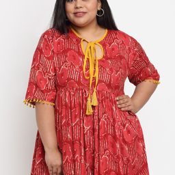 sindrellastorie Women Red Printed Tie-Up Neck Top-image-6