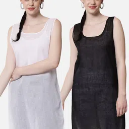 PARAMOUNT CHIKAN Women Black & White Pack Of 2 Solid Cotton Camisoles-picture-37