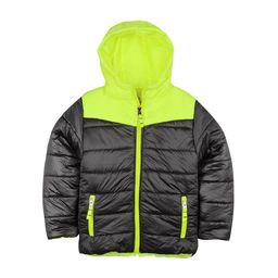 Cherry Crumble Kids Grey & Fluorescent Green Colourblocked Insulator Padded Jacket-image-33