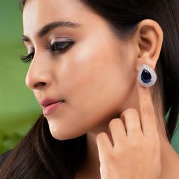 Saraf RS Jewellery Women Blue & White Rose Gold-Plated Teardrop Shaped Studs Earrings-34