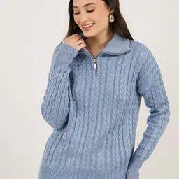 Styli Women Oversized Fit Regular Length Chunky Cable Knit Half Zip Sweater-image-48