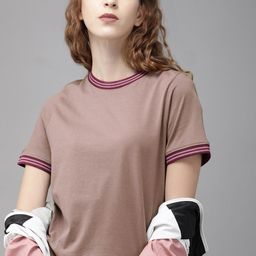Roadster Women Mauve Ribbed Neck Cotton Crop T-shirt-image-73