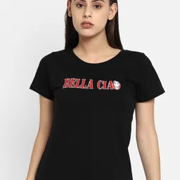 Clovia Women Black Printed Cotton Lounge T-Shirt-image-58