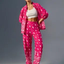 Global Desi Floral Printed Shrug With Top & Trouser-image-92