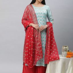 AURELIA Ethnic Motifs Woven Design Sequined Kurta with Palazzos & Dupatta-image-36