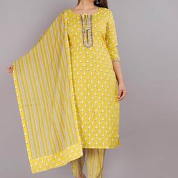HIGHLIGHT FASHION EXPORT Floral Printed Round Neck Straight Kurta with Trousers & Dupatta-picture-19