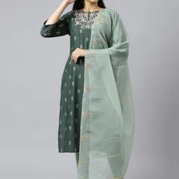W Women Floral Embroidered Thread Work Kurta With Dupatta-picture-32