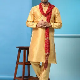 Moda Rapido Men Ethnic Motifs Embroidered Regular Thread Work Kurta with Pyjamas & With Dupatta-7