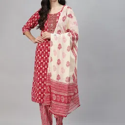 KALINI Floral Printed Gotta Patti Kurta with Trousers & With Dupatta-40