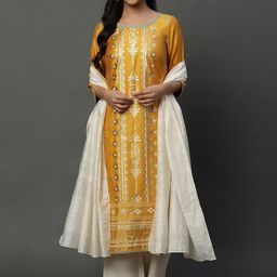 AURELIA Ethnic Motifs Printed Sequined Kurta With Palazzos & Dupatta-16