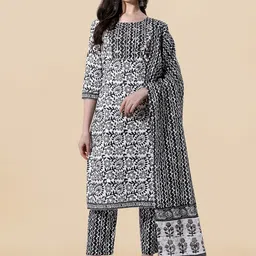 KALINI Ethnic Motifs Printed Pure Cotton Kurta with Trousers & With Dupatta-1