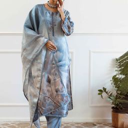 KALINI Women Floral Printed Regular Sequinned Kurta with Trousers & With Dupatta-picture-46