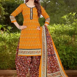 Jevi Prints Women Ethnic Motifs Printed Regular Pure Cotton Kurta with Patiala & With Dupatta-48