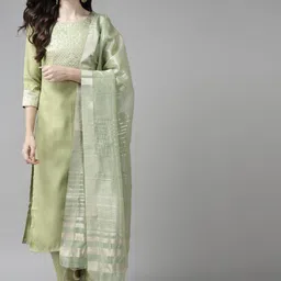 Indo Era Women Green Yoke Design Regular Kurta with Palazzos & Dupatta-picture-20