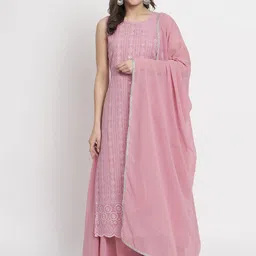 Shopping Queen Ethnic Motifs Embroidered Sequinned Georgette Kurta With Palazzos & Dupatta-11