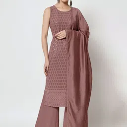 Shopping Queen Floral Chikankari Embroidered Kurta With Palazzos & Dupatta-picture-15