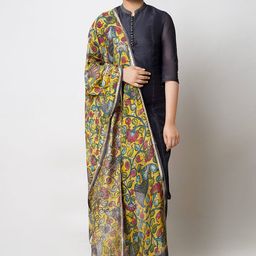 Unnati Silks Ethnic Motifs Printed Kalamkari Dupatta with Zari-10