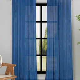 Fabindia Deepali Blue Striped Cotton Room Darkening Long Door Curtain-picture-9