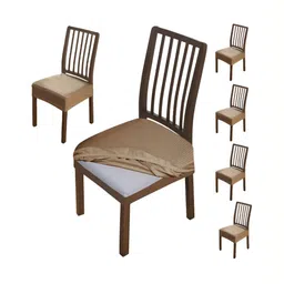 HOKIPO Brown 6 Pieces Self Design Jacquard Comfortable Chair Covers-image-87