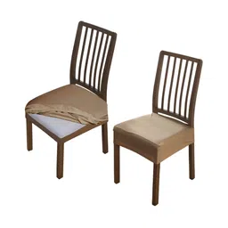 HOKIPO Brown 2 Pieces Self Design Jacquard Comfortable Chair Covers-image-86