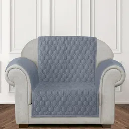 eyda Grey Velvet 3 Pieces Sofa Cover With Arms-image-3