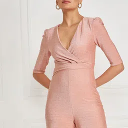 KASSUALLY Peach-Coloured Shimmery Pleated Playsuit-picture-22