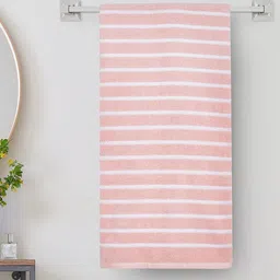 Home Centre Colour Refresh Essence Peach-Colored & White Striped 225 GSM Cotton Bath Towel-28