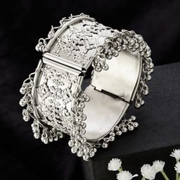 ATIBELLE German Silver Plated Floral Textured Geometric Shaped Bangle-image-67