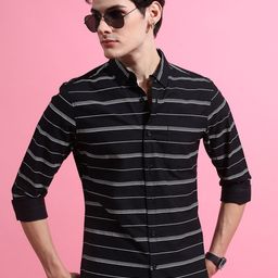 HIGHLANDER Horizontal Striped Cotton Casual Shirt-image-41