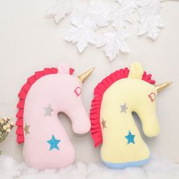 BLANC9 Kids Set Of 2 Pink & Yellow Embroidered Bell Unicorn-Shaped Cushion Insert-11