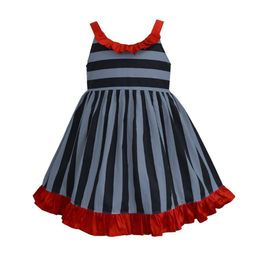 A.T.U.N. Girls Grey Striped Fit and Flare Dress-image-15