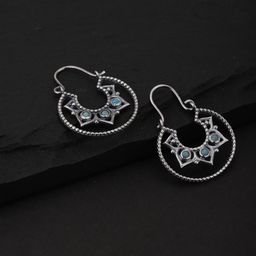 Carlton London Blue & Silver-Toned Rhodium-Plated Beaded Shaped Drop Earrings-0