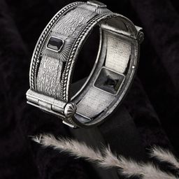ATIBELLE Silver-Plated Stone-Studded Kada Bangle-image-34