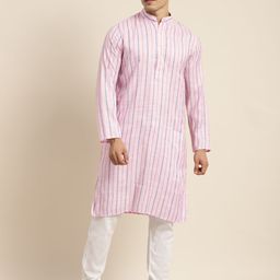 Anug by SOJANYA Men Pink & Blue Striped Kurta-picture-21
