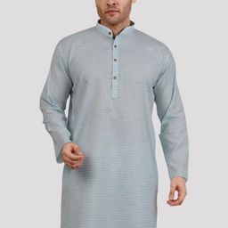 Maharaja Horizontal Striped Mandarin Collar Cotton Linen Kurta-image-73