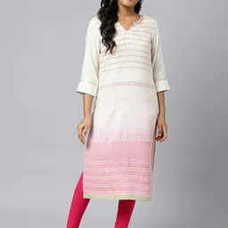 AURELIA Women Off White & Pink Striped Kurta-image-18