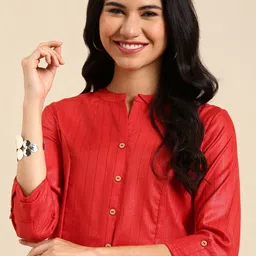 SHOWOFF Women Rust Striped Kurta-image-45