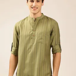 Anouk Striped Mandarin Collar Roll-Up Sleeves Kurta-image-31