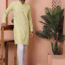 Anouk Striped Band Collar Sequinsed Kurta-image-75