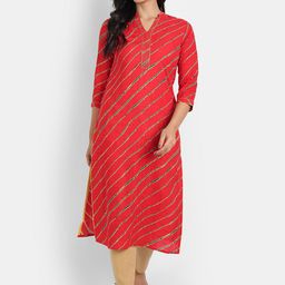 SUTI Striped Zari V-Neck Three-Quarter Sleeves A-Line Kurta-image-72
