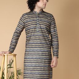 NAMASKAR Striped Mandarin Collar Cotton Kurta-picture-28