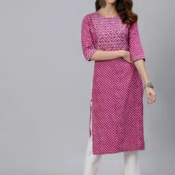 Jaipur Kurti Women Magenta Printed Straight Kurta With Embroidered Yoke Design-image-27