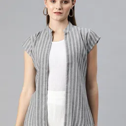 Cottinfab Striped Front Open Cotton Shrug-5