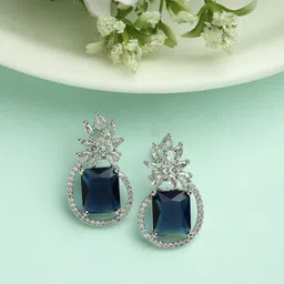 DressBerry Blue Silver-Plated American Diamond Paisley Shaped Studs Earrings-image-72