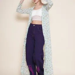 VESTIDO MODAS Floral Printed Front Open Longline Shrug-52