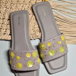SHRIVAS BY ARCHITA MEHTA Huma Embellished Suede Open Toe Flats-13