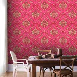 Jaamso Royals Pink & Olive Green Ethnic Motifs Self-Adhesive Waterproof Wallpaper-picture-29