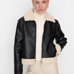 Trendyol Spread Collar Bomber Jacket With Faux Fur Trim-image-59
