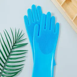 Kuber Industries Blue Silicon Non-Slippery & Durable Kitchen Gloves-28